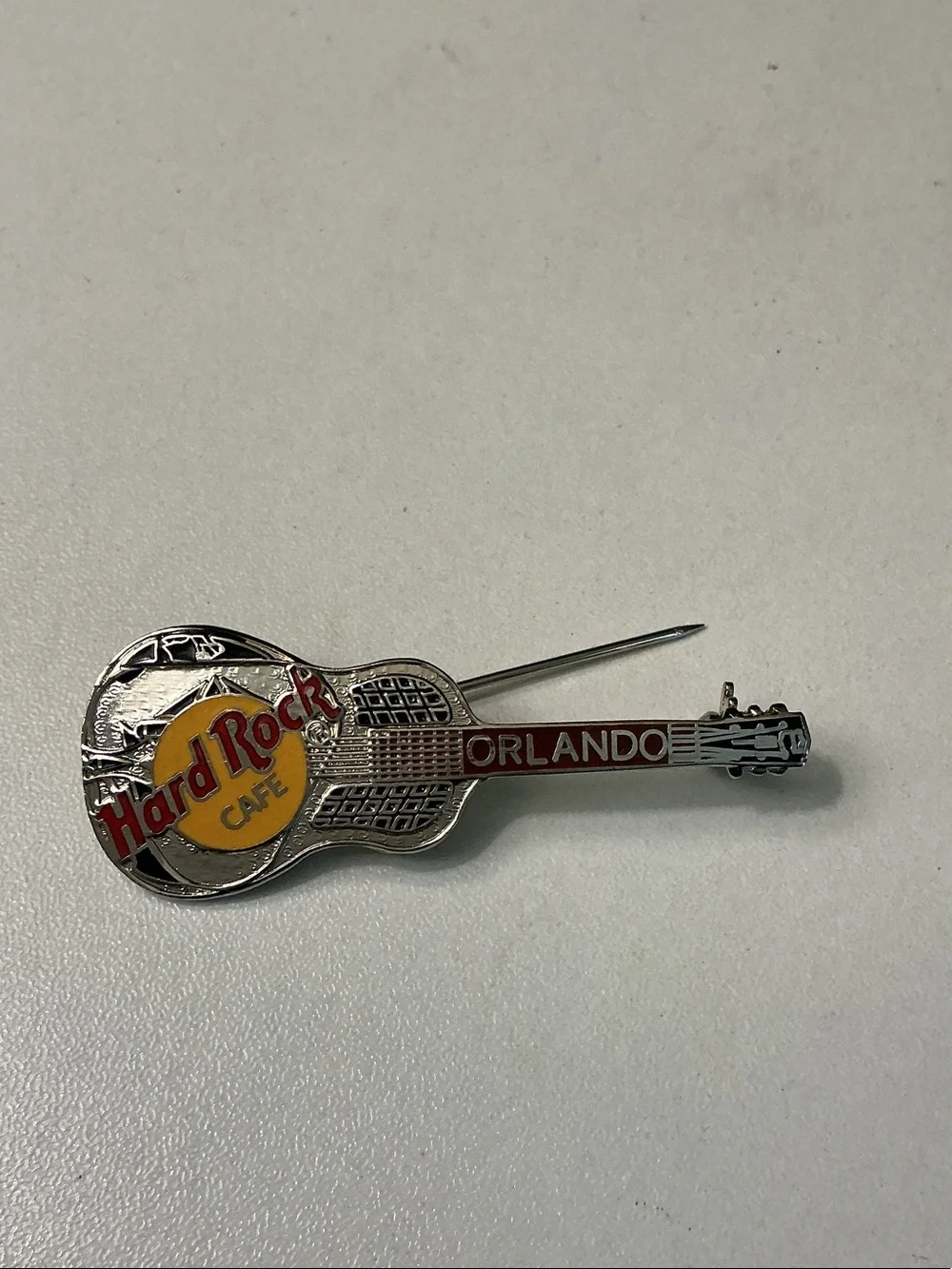 Hard Rock Cafe Orlando FL Guitar Pin in Silver, Red, Yellow NWOT